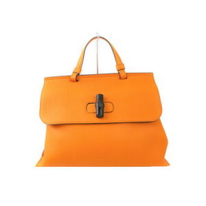 Gucci Bamboo Daily Handbag Shoulder Bag Orange Leather Rare